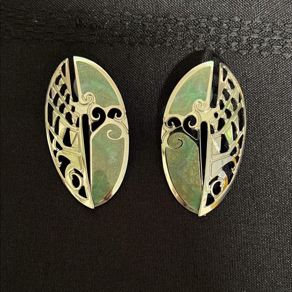 Elegant Silver and Green Earrings